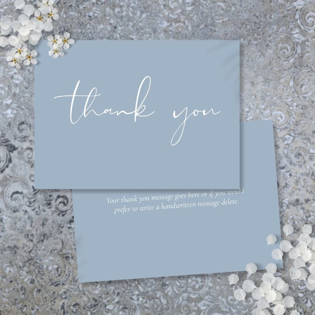 Cartão De Agradecimento Elegante Moderno Caligrafia Dusty Blue (Elegant Modern Script Calligraphy Dusty Blue Thank You Card)
