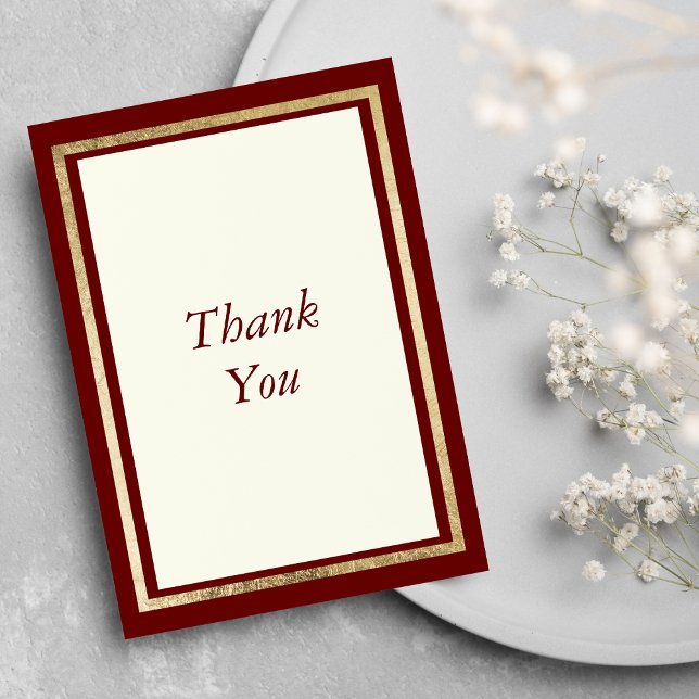 Cartão De Agradecimento Elegante moderno Ivory Burgundy Dourado 50º Aniver (Elegant Modern Ivory Burgundy Gold 50th Birthday Thank You Card)