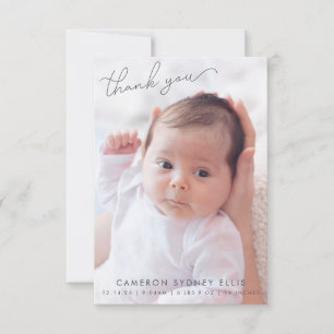 Cartão De Agradecimento Elegante Moderno Minimalista Duas Fotos de Nascime