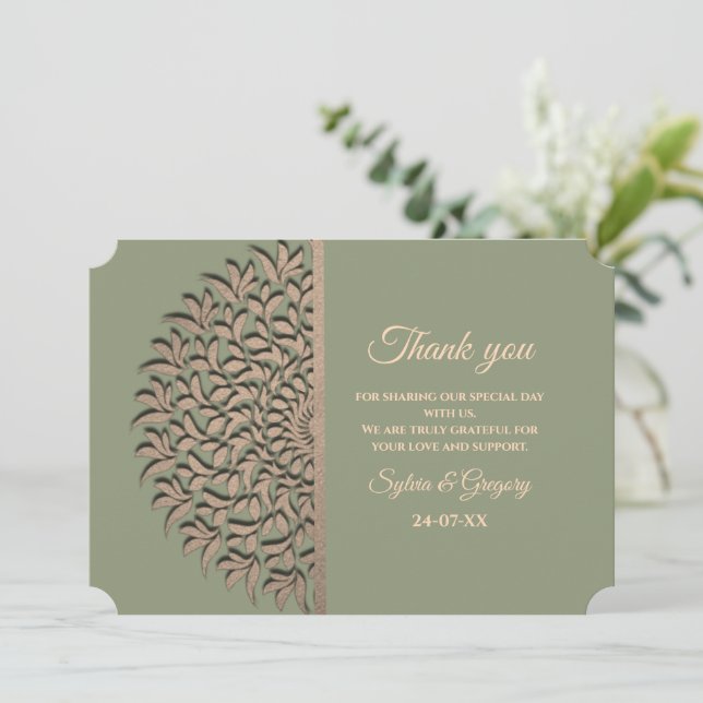 Cartão De Agradecimento Elegante Moderno Sábio Verde e ouro clássico manda (Em pé/Frente)