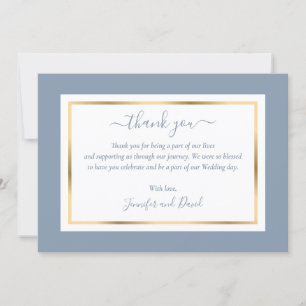 Cartão De Agradecimento Elegante moderno Script Dusty Blue e Dourado