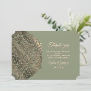 Cartão De Agradecimento Elegante Moderno Verde Salvia & dourado clássico m
