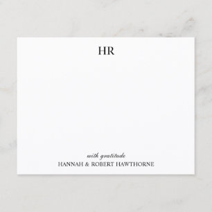 Cartão De Agradecimento Elegante Monograma Minimalista Preto de Casamento