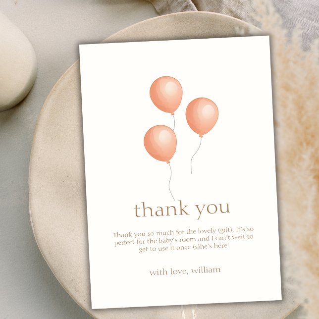 Cartão De Agradecimento Elegante neutro Chá de fraldas do balão (Neutral Elegant Boho Balloon Baby Shower Thank You Card)