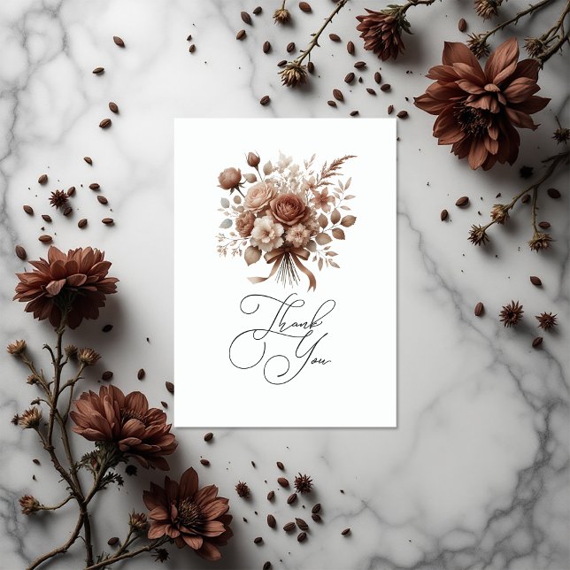 Cartão De Agradecimento Elegante neutro Mocha Mousse Floral (Neutral Elegant Mocha Mousse Floral Thank You Card)
