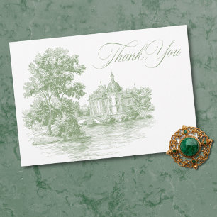 Cartão De Agradecimento Elegante Noiva Verde Sage Toile Mansão Francesa Ca