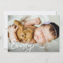 Cartão De Agradecimento Elegante Nome da menina Foto personalizada Nascime