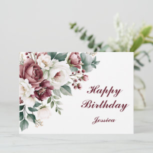 Cartão De Agradecimento Elegante Nome Personalizado Floral Jessica