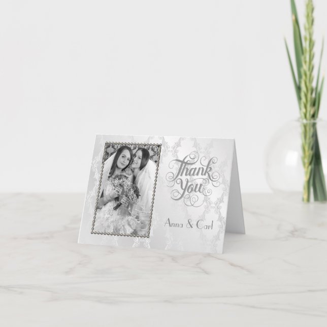 Cartão De Agradecimento Elegante Obrigado Casamento Gay Prata (Frente)