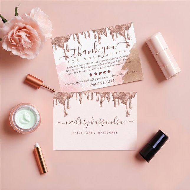 Cartão De Agradecimento Elegante Obrigado pelo seu pedido de Drivers Doura (Elegant Thank you for your Order Gold Glitter Drip)