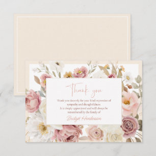 Cartão De Agradecimento Elegante Outono Bege Rosa Floral Funeral