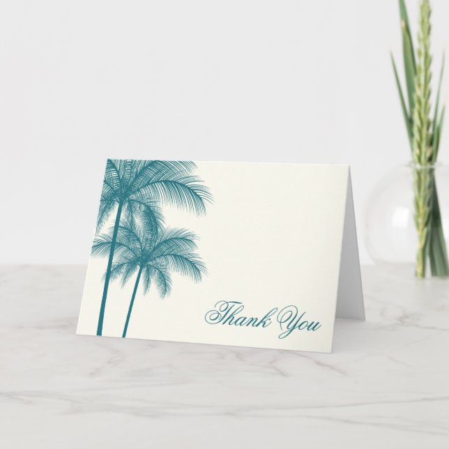 Cartão De Agradecimento Elegante Palm Trees Teal Ecru Obrigado (Frente)