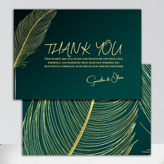Cartão de Agradecimento Elegante Pena Dourada (Criador carregado)