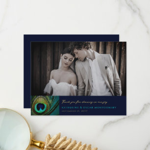 Cartão De Agradecimento Elegante Pena Exótica de Pavão Boho Fotografia de 