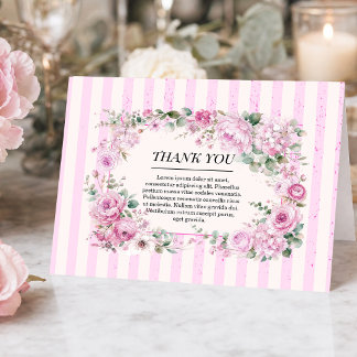 Cartão De Agradecimento Elegante Peônia e Rosa em Aquarela Obrigado