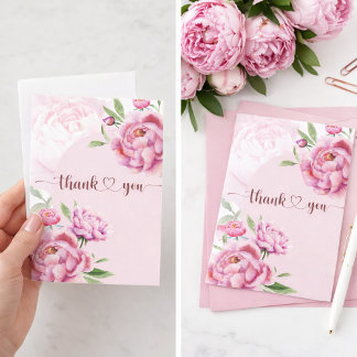 Cartão De Agradecimento Elegante Peônia Rosa Obrigada