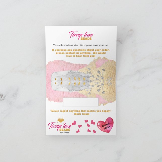 Cartão De Agradecimento Elegante PERSONALIZADO - Joia do Bead Fabricado Ma (Interior)