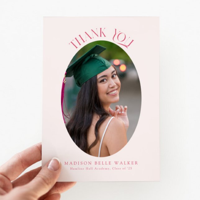 Cartão De Agradecimento Elegante Pink Oval Graduação Foto Muito Obrigado (Criador carregado)