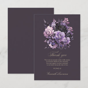 Cartão De Agradecimento Elegante Plumagem Roxa de Rosas para Funeral 