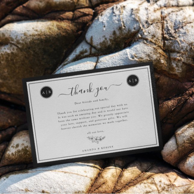 Cartão De Agradecimento Elegante preto e branco simples (Criador carregado)