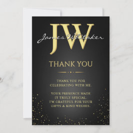 Cartão de Agradecimento Elegante Preto e Dourado c