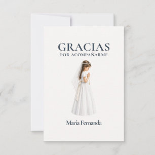 Cartão De Agradecimento Elegante Primera Comunión Menina Rezando