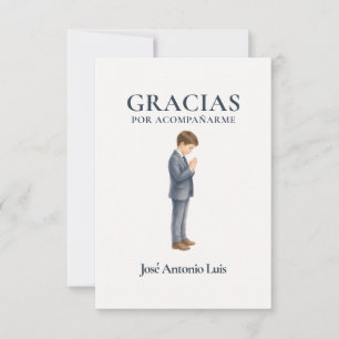 Cartão De Agradecimento Elegante Primera Comunión  Menino Rezando