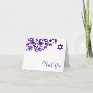 Cartão De Agradecimento Elegante Púrpura Bat Mitzvah Obrigado