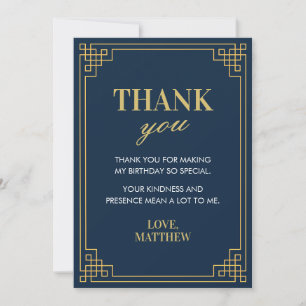 Cartão De Agradecimento Elegante Quadro Art Déco Navy e Dourado Gatsby