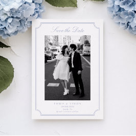 Cartão De Agradecimento Elegante Quadro Azul Foto Salve a Data