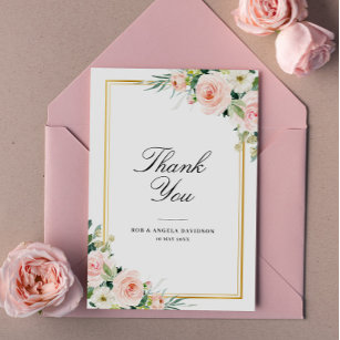 Cartão De Agradecimento elegante quadro blush floral casamento
