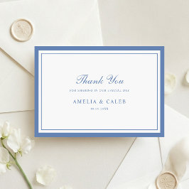 Cartão De Agradecimento Elegante Quadro de Casamento Azul Poeirento Agrade