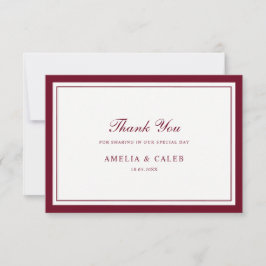 Cartão De Agradecimento Elegante Quadro de Casamento em Burgundy Vermelho 