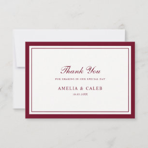 Cartão De Agradecimento Elegante Quadro de Casamento em Burgundy Vermelho