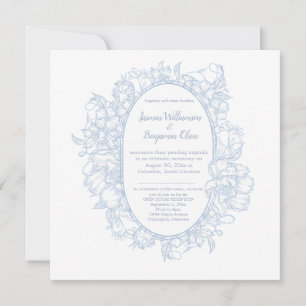 Cartão De Agradecimento Elegante Recepção de Casamento Azul Floral Casa Ab