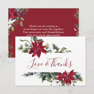 Cartão De Agradecimento Elegante Red Poinsettia Pine Fir Watercolor