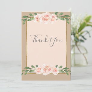 Cartão De Agradecimento Elegante Romântico do Script Floral Beige Blush