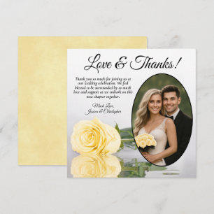 Cartão De Agradecimento Elegante Rosa Amarela Oval Foto Casamento Romântic