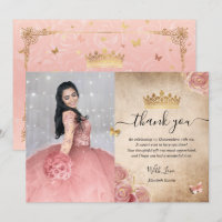 Elegante Rosa Bege e Dourado Foto de Quinceanera