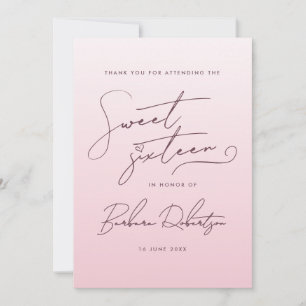Cartão De Agradecimento Elegante Rosa Bege Ombre Letra Sweet Sixteen