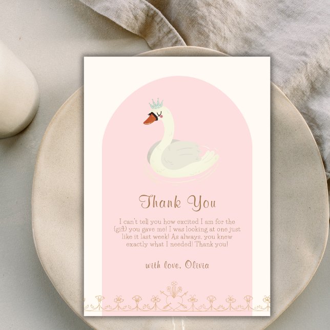 Cartão De Agradecimento Elegante rosa Boho Arch Princess Swan Chá de frald (Pink Elegant Boho Arch Princess Swan Baby Shower Thank You Card)