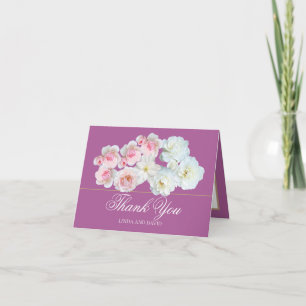 Cartão De Agradecimento Elegante Rosa Branca e Clematite Rosa - Chique Obr