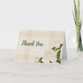 Cartão De Agradecimento Elegante Rosa Branca Obrigado