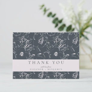 Cartão De Agradecimento Elegante Rosa Cinza Botânico Floral Casamento Pers