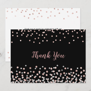 Cartão De Agradecimento Elegante Rosa Dourado Confetti