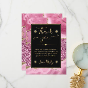 Cartão De Agradecimento Elegante Rosa e Dourado Brilho Ágata Doze Anos