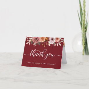 Cartão De Agradecimento Elegante Rosa e Floral Burgundy