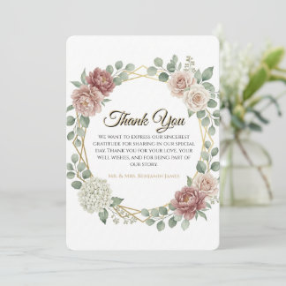 Cartão De Agradecimento Elegante Rosa Empoeirado Floral Geométrico Aquarel
