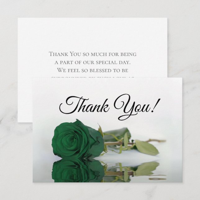 Cartão De Agradecimento Elegante Rosa Espelhada em Verde Esmeralda Simples (Frente/Verso)