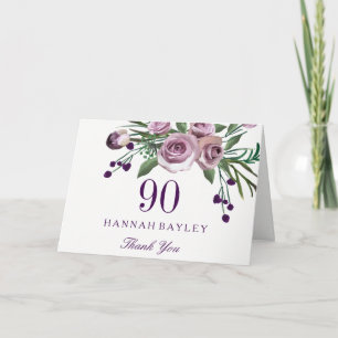 Cartão De Agradecimento Elegante Rosa Floral 90 Roxo Aniversário Obrigado